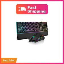 RedThunder K10 Wired Gaming Keyboard and Mouse and Wrist Rest Combo, RGB Back... picture