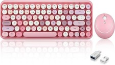 PERIDUO-713 Wireless Mini Keyboard and Combo, Round Key Caps, Pastel Pink, US... picture