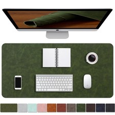 Forest Green Leather Desk Mat 36x17 Inch Waterproof PU Mouse Pad Protector picture