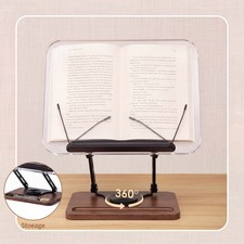 Rotatable Reading Stand Wood Base with Pen Slot Acrylic/Wood Panel Thin Clips picture
