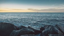 Landscape sea water horizon rocks boat Custom Gaming Mat Desk picture