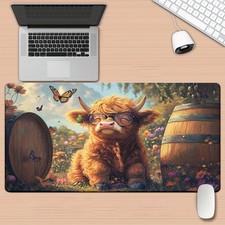 1pc Highland Cow with Colorful Background HD Printed Desk Pad, Non-Slip Rubber picture