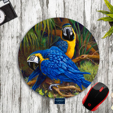 BLUE GOLD MACAW TROPICAL PARROT ROUND MOUSE PAD DESK MAT HOME SCHOOL OFFICE GIFT picture