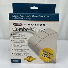 Belkin Off White Beige 3-Button Combo Wired USB Serial PS/2 Mouse F8E201 picture
