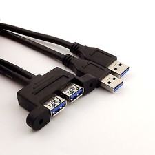 1x Dual USB 3.0 Male to Female w/ Screw Panel Mount Holes Extension Cable 1.5FT picture
