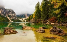 Landscape nature lake mountains forest overcast fall Custom Gaming Mat Desk picture