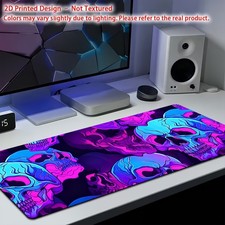 Printed Design – Non-Textured Neon Blue and Pink Skulls Desk Mat Gaming Mouse picture