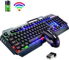 K670 Rainbow Backlit Wireless Gaming Keyboard and Mouse Sets for PC Mac PS4 Xbox picture