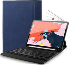 iPad Pro 12.9 Keyboard Case Blue Pencil Holder Ultra Slim PU Leather picture