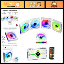 120mm ARGB PC Case Fan 5-Pack, Infinity Mirror RGB, 800-1600RPM, PWM, White picture