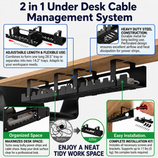 2 Pack Extendable Under Desk Cable Management Tray Metal Wire Organizer Black picture