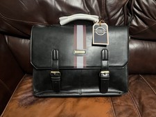ECOSUSI Black Leather Briefcase Laptop Bag, Striped Pattern, Business Style picture