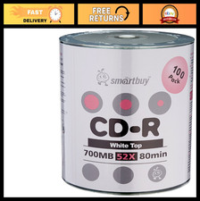 100-Pack 700MB CD-R Blank Discs - 52X Speed, Full White Surface, Writable, Data picture