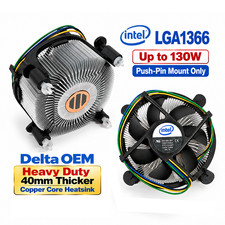 Intel LGA1366 CPU Cooler Delta OEM 130W Heavy Duty Copper Core Heatsink Push Pin picture