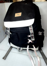 ASGE Black &White Nylon Backpack Drawstring Flap School Travel Laptop Bag 18