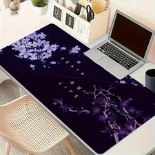 Large Anime Gaming Mouse Pad with Black & White Flower Design - Non-Slip Rubbe picture