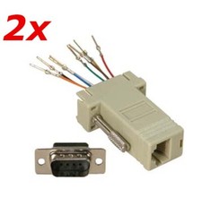 2 PACK - DB9 9-Pin Serial RS232 Male to RJ45 Female Modular Adapter Converter picture