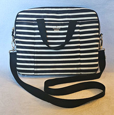 Kate Spade Classic Nylon Striped Laptop Bag Commuter Case Crossbody Black White picture
