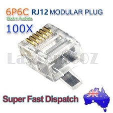 100X RJ12 Connector Modular Plug Gold Plated Crimp 6P6C Telephone ADSL Network picture