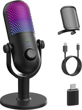 USB Microphone for PC Gaming: Condenser Microphone RGB for Gamer with Stand Mic picture