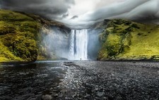 Landscape nature iceland waterfall skogafoss falls Custom Gaming Mat Desk picture