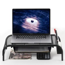 For Desk Monitor Metal Stand Riser Sturdy Table with Organizer Drawer, Black picture