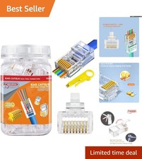 Tangle-Free RJ45 Cat6 Connectors - 100 Pack with Wire Stripper for Custom Cables picture