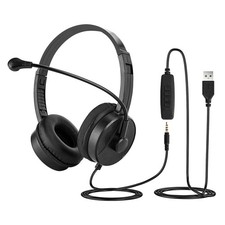 Geekria Computer Headset with Mic 3.5mm TRRS USB-A Adapter Black picture