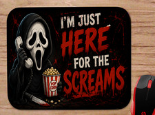GHOSTFACE INSPIRED CUSTOM MOUSEPAD DESKMAT JUST HERE FOR THE SCREAMS FUNNY PUN picture