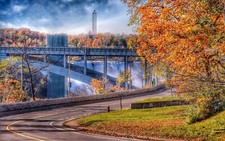 Landscape r canada bridge fall asphalt road outdoors Custom Gaming Mat Desk picture