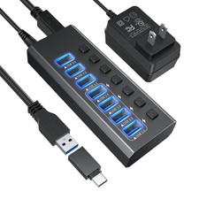 Powered USB Hub 3.0, 7-Port USB 3.0 Hub [Durable Aluminum] 7 Data Transfer Po... picture
