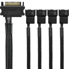 CRJ 15-Pin SATA to 4 PC Fan Power Adapter Cable - 12-Inch , Black Sleeved picture
