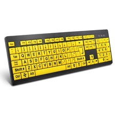 BOOGIIO Large Print Computer Keyboard, Wired USB High Black with Yellow Keys picture