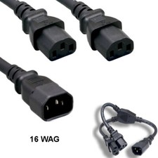 Kentek 1' ft 16 AWG Power Splitter Cord IEC-60320 C14 to 2x C13 13A/250V SJT Blk picture