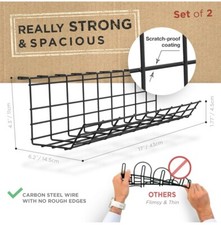 Under Desk Steel Cable Trays Black Set Of 2, Cable Organizers, Scandinavian Hub picture
