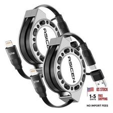 3-in-1 Retractable Charging Cable USB C Lightning Adapter USB A/C to Black picture