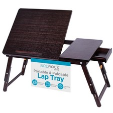 Bamboo Laptop Lap Tray Desk Adjustable Legs Foldable Walnut Drawer picture