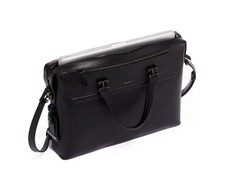 Tumi Black Solid Leather Laptop Briefcase w/ Shoulder Strap & Luggage Strap picture