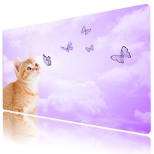 Cute Cat Mouse Pad Purple Butterfly Desk Mat for Keyboard and Mouse Desk Pad picture