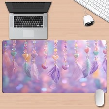 1pc XXL Large Gaming Desk Mat & Mouse Pad - Pastel Purple Pink Hearts Non-Slip picture