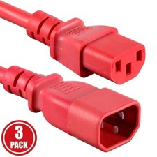 3x 3FT Power Extension Cord Cable IEC Kettle C14 To C13 Male To Female 18/3 Red picture
