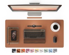 PU Faux Leather Large Desk Mat NonSlip Waterproof Mouse Pad Brown 36x17 Inch picture