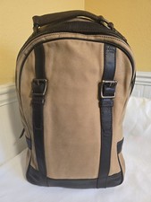 Fossil Padded Tan Canvas Backpack with Dark Brown Leather Trim Accents picture