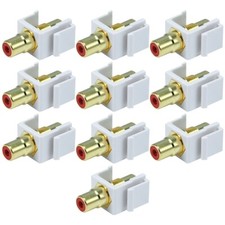 10 Pcs RCA Keystone Jack Audio Video AV Coupler Wall Plate w/ Red Center White picture