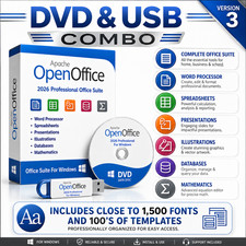 OpenOffice 2026 Office Suite DVD + USB for Windows Fonts Templates Included picture