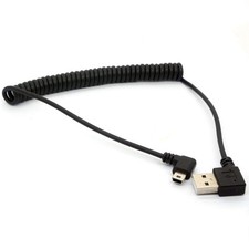 Coiled Mini USB Cable, 90 Degree Spring 2.0 to 3 feet, Black picture