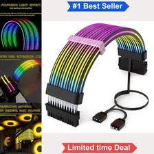 24 Pin RGB PSU Extension Cable 5V 3Pin ARGB Sync 4-Side Light 120 Bead Black picture