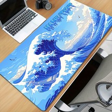 Custom Name/Text Japanese Wave Style Pattern Design HD Printed Desk Pad, Multi picture