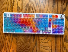 AULA F99 Pro Wireless Mechanical Keyboard RGB White Custom Clear Rainbow Keycaps picture