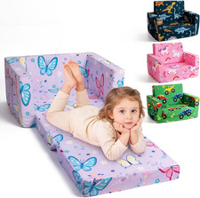 Toddler Couch, 2-In-1 Foldable Kids Comfy Chair & Lounger, Purple Butterfly | 30 picture